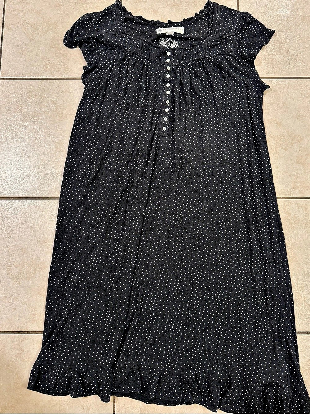 Eileen West Black and White Polkadot Nightgown in Medium